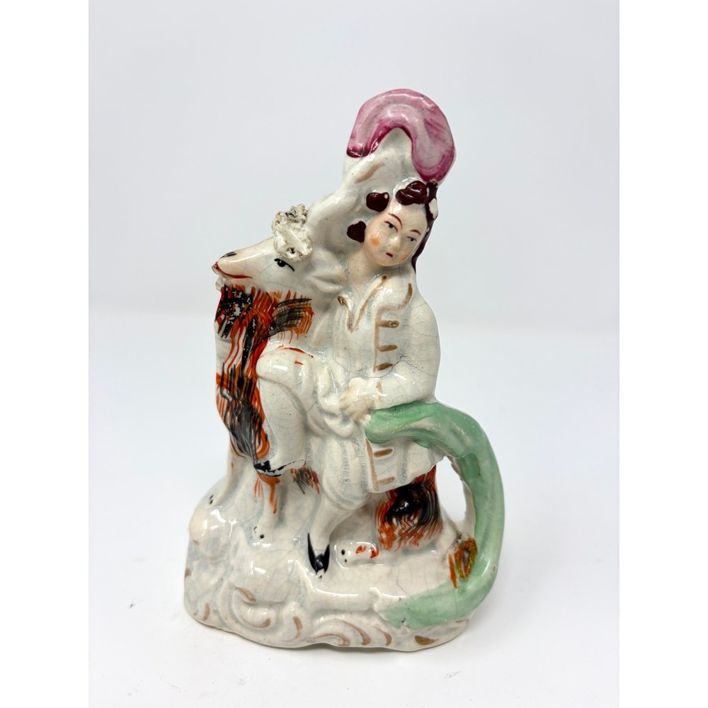 Antique Staffordshire Pottery Figurine Woman or Man Riding Goat 1800's